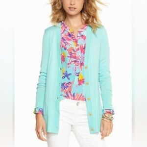 Lily Pulitzer Heidi V-Neck Gold Tone Button Cardigan Wool Blend Sweater